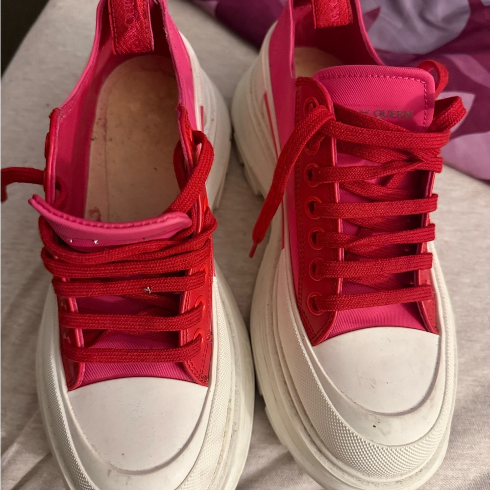 Alexander McQueen Red and White Chunky Sneakers